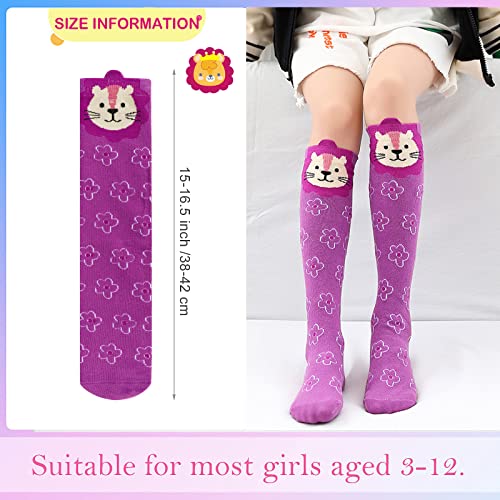 PHOGARY 6 Pairs Girls Knee High Socks, Cute Animal Socks Colorful Cartoon Animal Warm Cotton Stockings Mid Calf Long Boot Socks For 3-12 Years Girls, One Size3