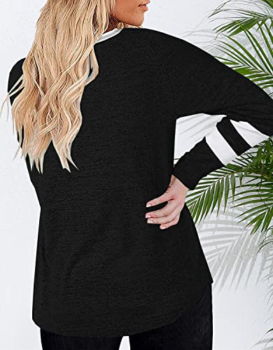 Haloumoning Women's Plus Size Tops Striped Long Sleeve V neck T Shirts Color Block Casual Tunics Tee Shirt2
