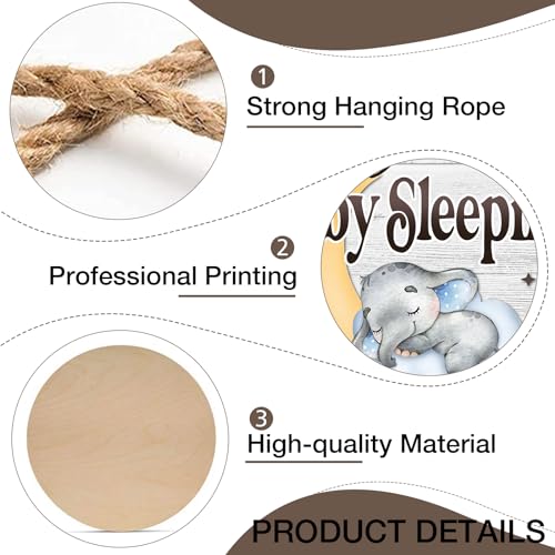 Image of Shhh Baby Sleeping Front Door Sign, Elephant Moon Cloud Stars Wood Door Hanger Nursery Kids Bedroom Decor, Infant Toddler Baby Boy Girl Room Rustic Wooden Wreath Indoor Wall Hanging Decoration