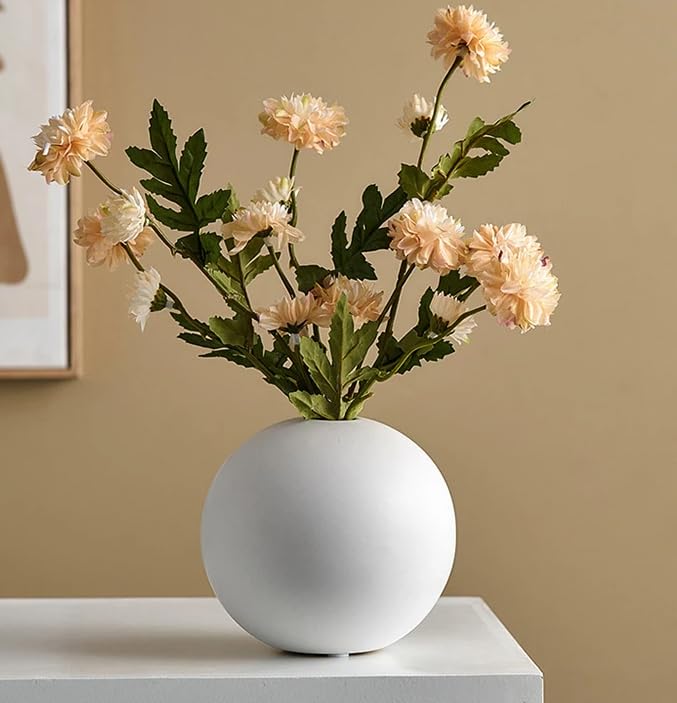 Image of The Purple Tree Round Bubble Ceramic Vase for Home Decor (Pack of 1, White) Rustic Decorative Flower Vase, Round Bubble Vase, Decor for Table Centerpiece, Boho vase
