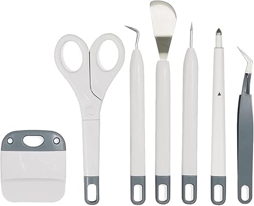 Weeding Tools for Vinyl, 7PCS Basic Tools Set for Cricut, Scissors,Scrape,Weeders,Tweezers,Spatula,Scoring Stylus, Vinyl Weeding Tools for Cricut/Silhouette/Siser/Oracal, Gray