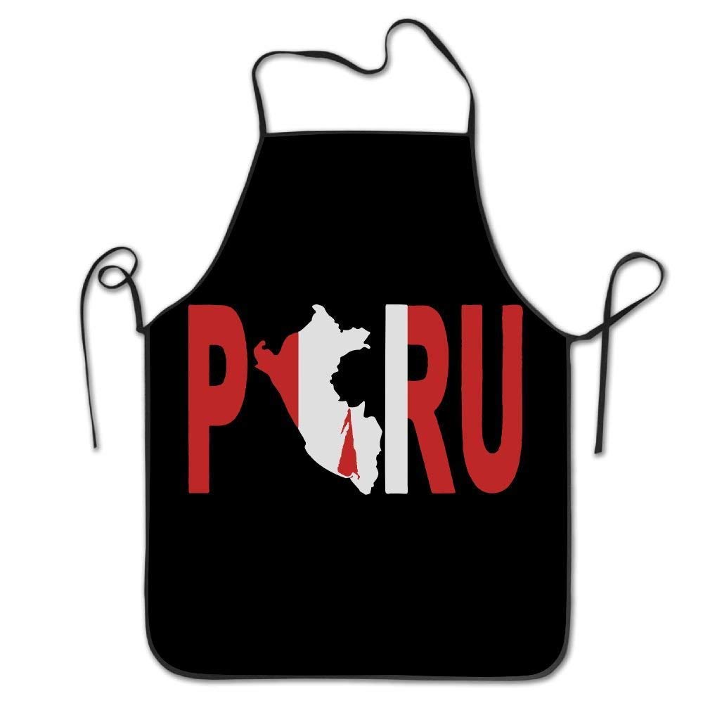 amiuhounPERU Peruvian Flag Women Men Kitchen Bib Apron Barbershop Chef With Adjustable Neck Chef's Apron, White