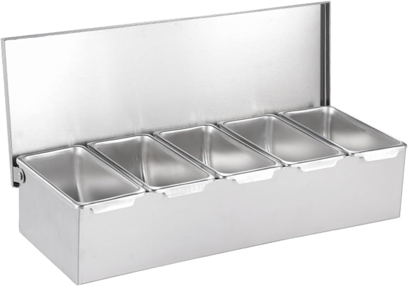 Dispensador De Condimentos De Acero Inoxidable De 5 Compartimentos con Tapa - Recipiente Fácil De Limpiar para Cocina, Restaurante Y Bar - Ideal para Salsas, Especias Y Silver 5 Compartments
