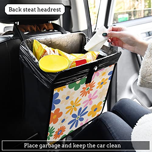 Image of Daisy Flowers Car Trash Can, Foldable Hanging Car Trash Bag, Colorful Floral Small Waterproof Car Accessories Garbage Bin (g300193671p857c913s2021)