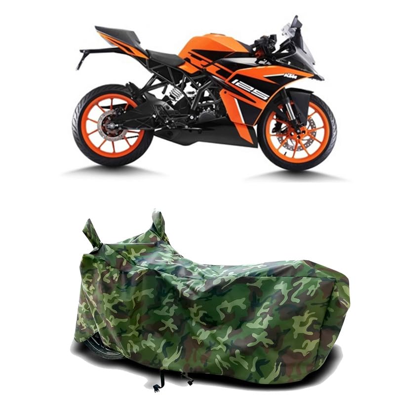 Image of DUFFEL-100% Heat Protection Two Wheeler Bike /Scooty Body Cover for KTM RC 125 Water Resistance /UV-Rays /Birds Dropping /Scratchproof /Dust Proof /Waterproof[Green Jungle Print]