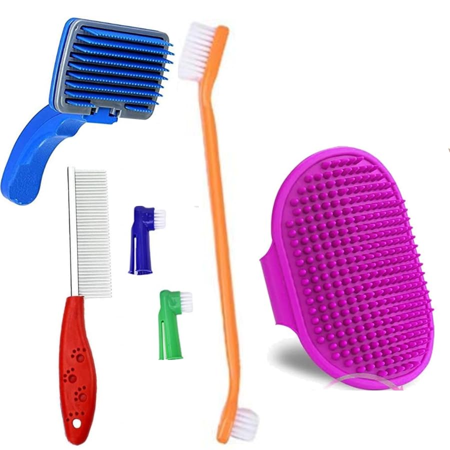 Dog Trust Dog Grooming Kit - Dog Plastic Slicker Brush with Press Key for Puppies and Dogs + Dog Toothbrush + Pet Grooming Glove + Dog Steel Comb (Single Side) for Dog, Puppy, Cat - 4 in 1 Dog Combo (B09W8XK5B7) Amazon Price History, Amazon Price Tracker