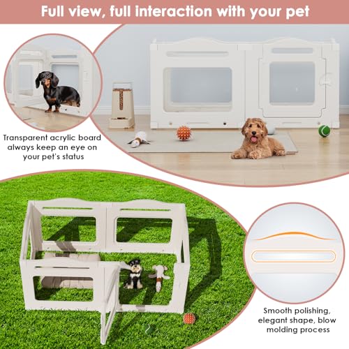Clevich Welpenauslauf aus Acryl 60 cm hoch, 5 PCS +1 Laufstall Hund mit Tür, gitterloser Welpenlaufstall, Hundelaufstall für Wohnung faltbar, Saugnapf, Indoor-Hundezwinger für Welpen, Weiß