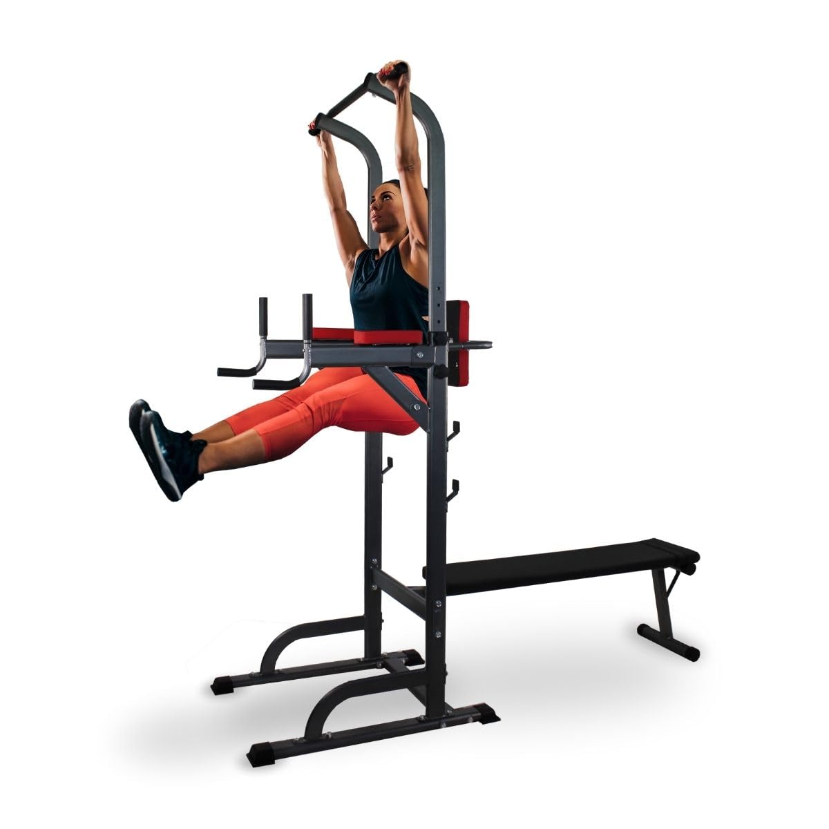 Mobiclinic®, Station de Musculation avec Banc, 9 en 1, Pliable, Domifit, Réglable 8 Hauteurs, Barre Traction, Banc Incliné, Support pour Haltères, Multifonction, Antidérapant, Rembourré