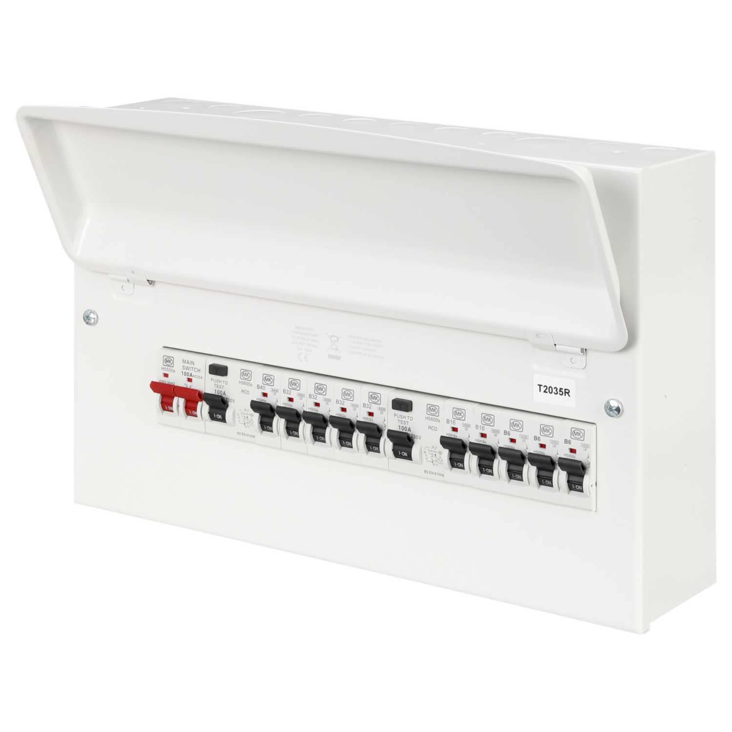 MK Sentry Y8666sMET 10 Way Flexible Dual 100A RCD Metal Clad Consumer Unit with 10 x MCBs