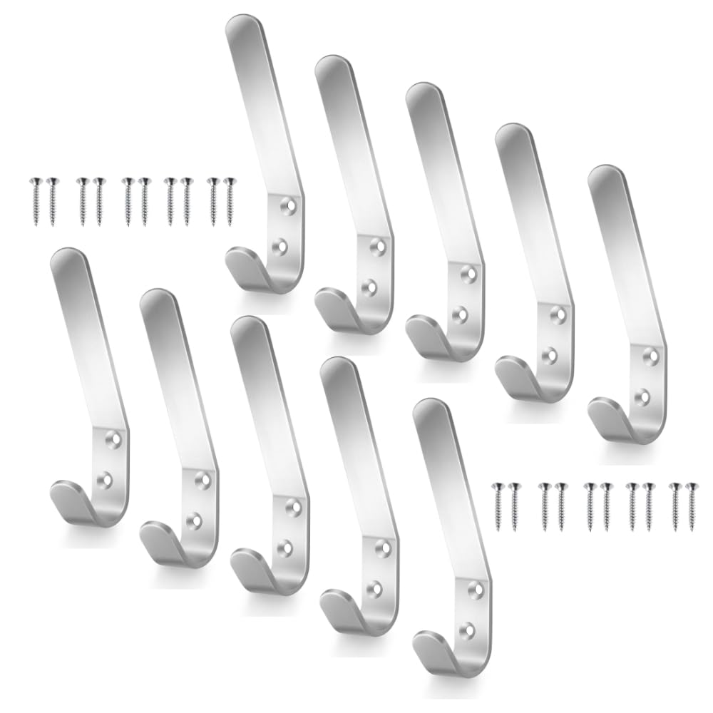 Sisi Uk Silver Sisi Uk® Double Hat And Coat Hooks Aluminium Dress Robe Garment Hangers Hook (With Screws) Pack Of 10
