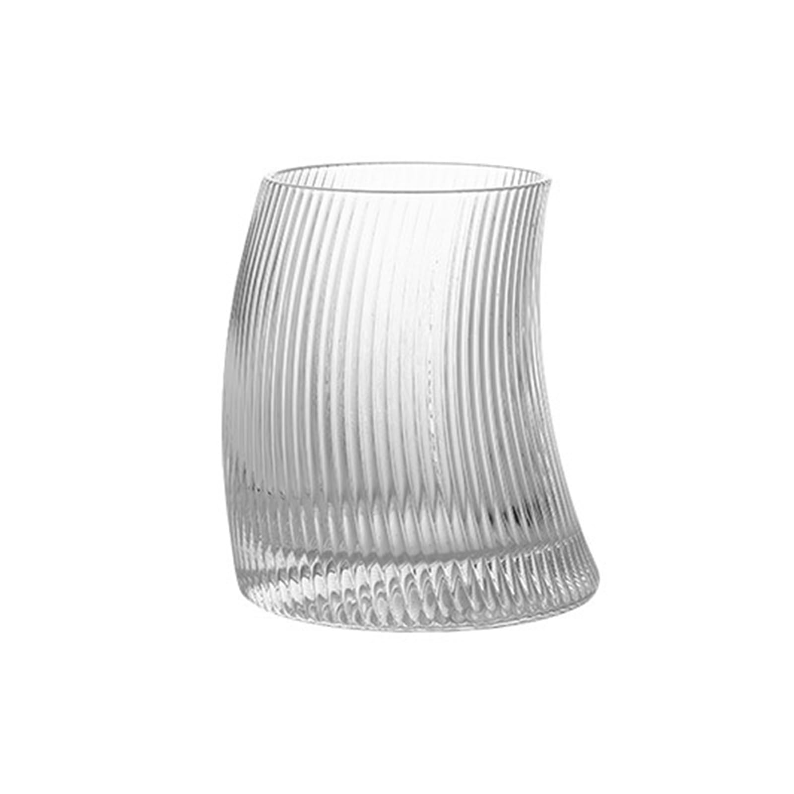 NEWFT Stylish Curved Design Glass Cup Enhances Beverage Enjoyment Clear Ribbed Drinkware Glassware for Family and Coffee Lover