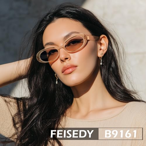 FEISEDY Small Retro Oval Sunglasses for Women Men 90s Vintage UV400 Protection Sun Glasses B91612
