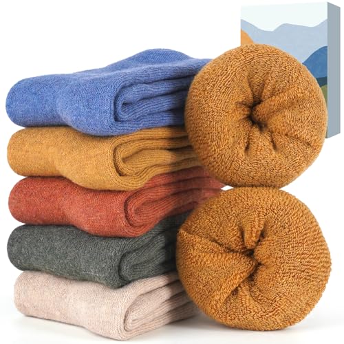Calcetines Termicos Mujer Regalos Navidad: 5-Pk Calcetines Mujer Invierno Algodon Regalos para Mujer Madres Abuela Adolescentes Chica Calcetines Gordos Mujer Calcetines Calentitos Mujer Frio Extremo