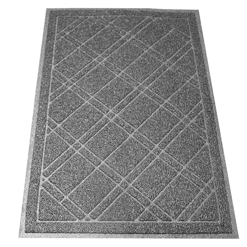 SlipToGrip Durable Door Mat - Grey Plaid Design Entryway Rug - 35x23 inches, No-Slip and Washable - Indoor and Outdoor Use, Weatherproof - Ideal for Garage, Patio, and Front Entryway