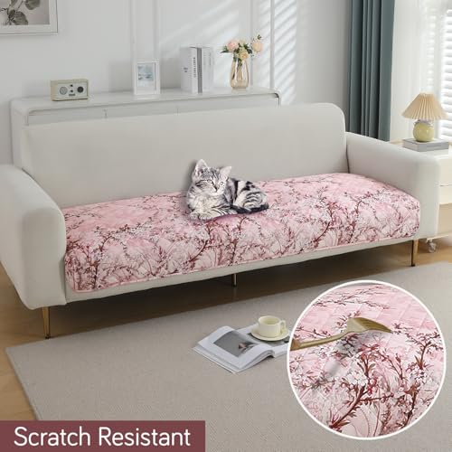 Image of HOKIPO Printed Waterproof + Anti-Slip + Quick Dry Sofa Seat Mats, Blossom Flower Pink - Length 60cm (AR-5229-P5)