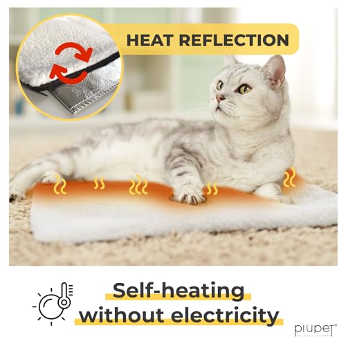 PiuPet® Self Heating Blanket for Cats I 60x45cm I Self heating cat mat without electricity I Cat blankets for indoor cats anti stress I Cat Blanket | Heated Cat Bed (White) - Image 3