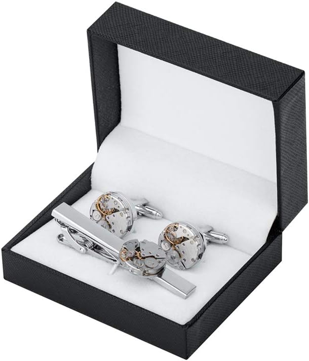 Movement Cuff Links Steampunk Watch Mens Shirt Vintage Watch Tie Clip and Cufflinks Set