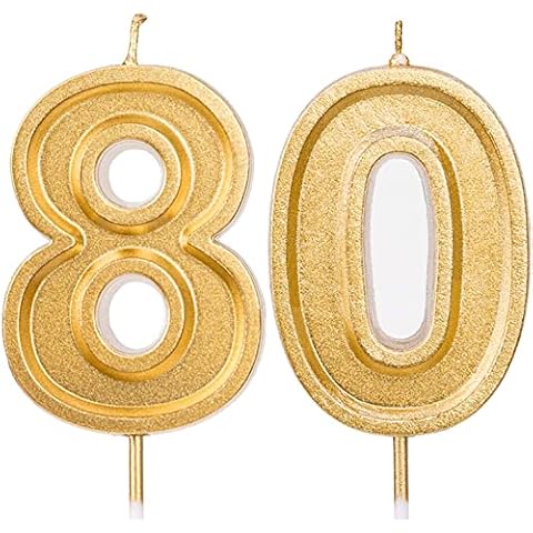 LUTER 2.76 Inches Large Birthday Candles Gold Glitter Birthday Cake Candles Number Candles Cake Topper Decoration for Wedding Party Kids Adults, Number 80 Cover