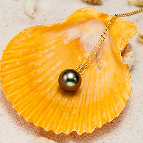 Safety Certification 9-10mm Round Tahitian 18k Gold Tahitian Cultured Pearl Pendant Necklace With Di