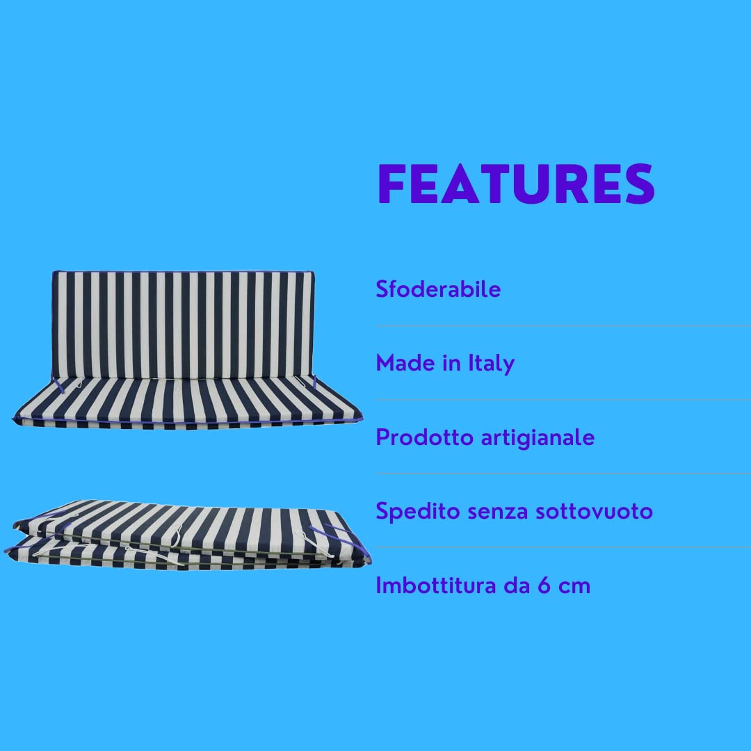 Cuscino Fasciato Per Dondolo 4 Posti - 170x55x6cm Imbottito, Rivestito In Cotone Sfoderabile - Foto 14