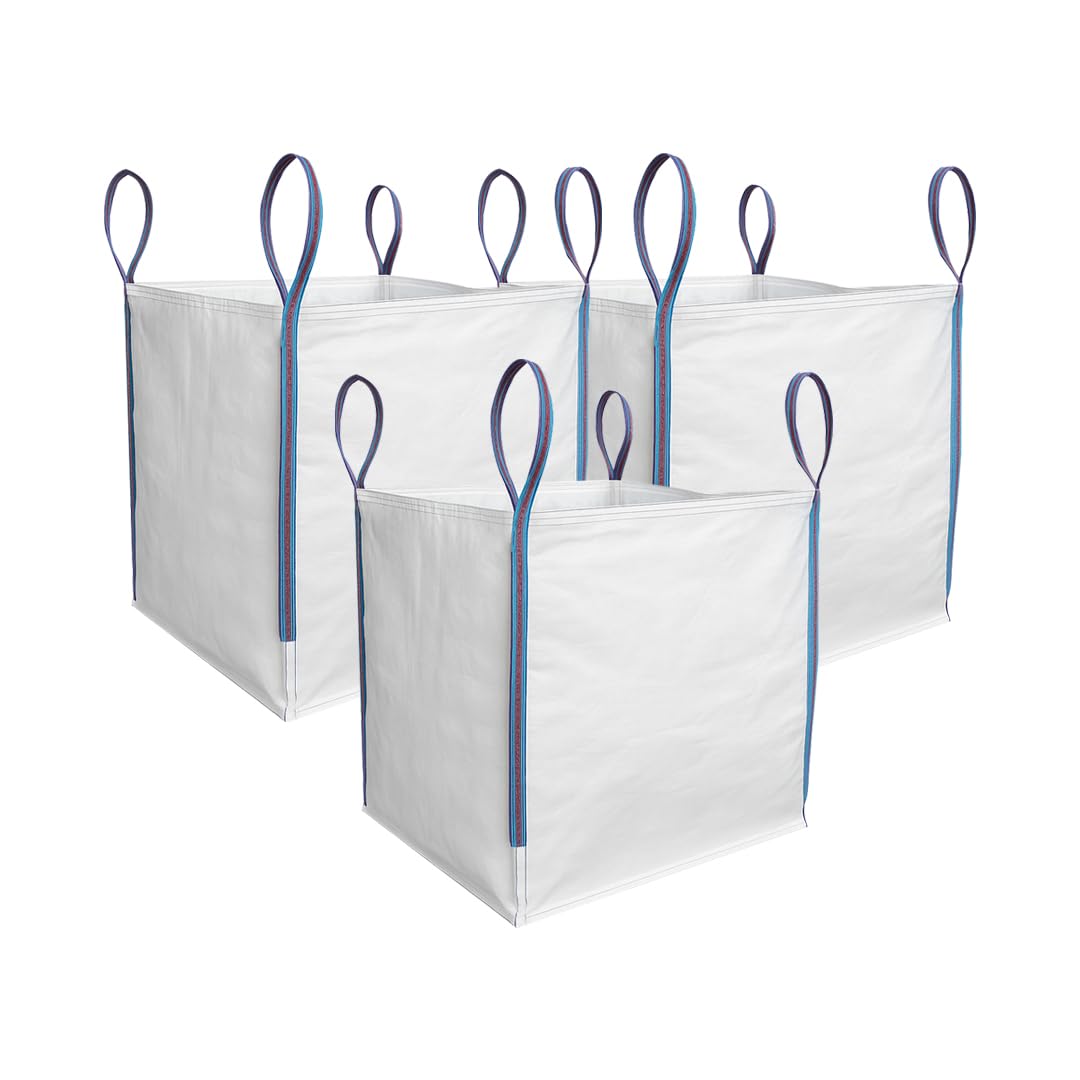 1 Pieces 85x85x85cm 1 Tonne Builders Bulk Bag – Heavy Duty FIBC Sack with 4 Lifting Handles, UV Protected Recyclable Woven Polypropylene Bag for Garden Waste, Rubble, Sand, Aggregates