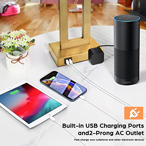 Tobusa Table Lamps For Bedrooms Set Of 2, Gold Bedside Usb Desk Lamp With Ac Outlet, Touch Control Modern Vintage Living Room Table Lamp For Nightstand End Table, 3-Way Dimming With 2 E26 Edison Bulbs #TOP1