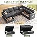 SUAWY 108 Inch Sectional Sleeper Sofa with Pull Out Bed, U Shaped 7 Seat Modular Sectional Sofa with Storage, Sectional Couches for Living Room, Cloud Modular Couch,Removable Sofa Cover, Dark Grey