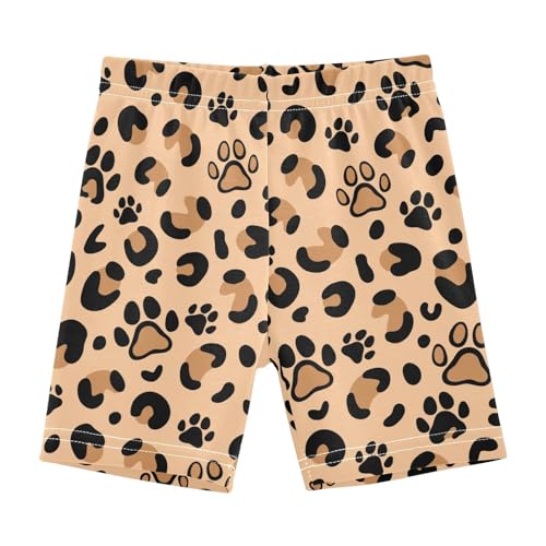 JHKKU Girls Leopard Print Cat Paw Shorts Cotton Cartwheel Bike Kids Biker Under Dress Dance Short Girl Clothes 10Y