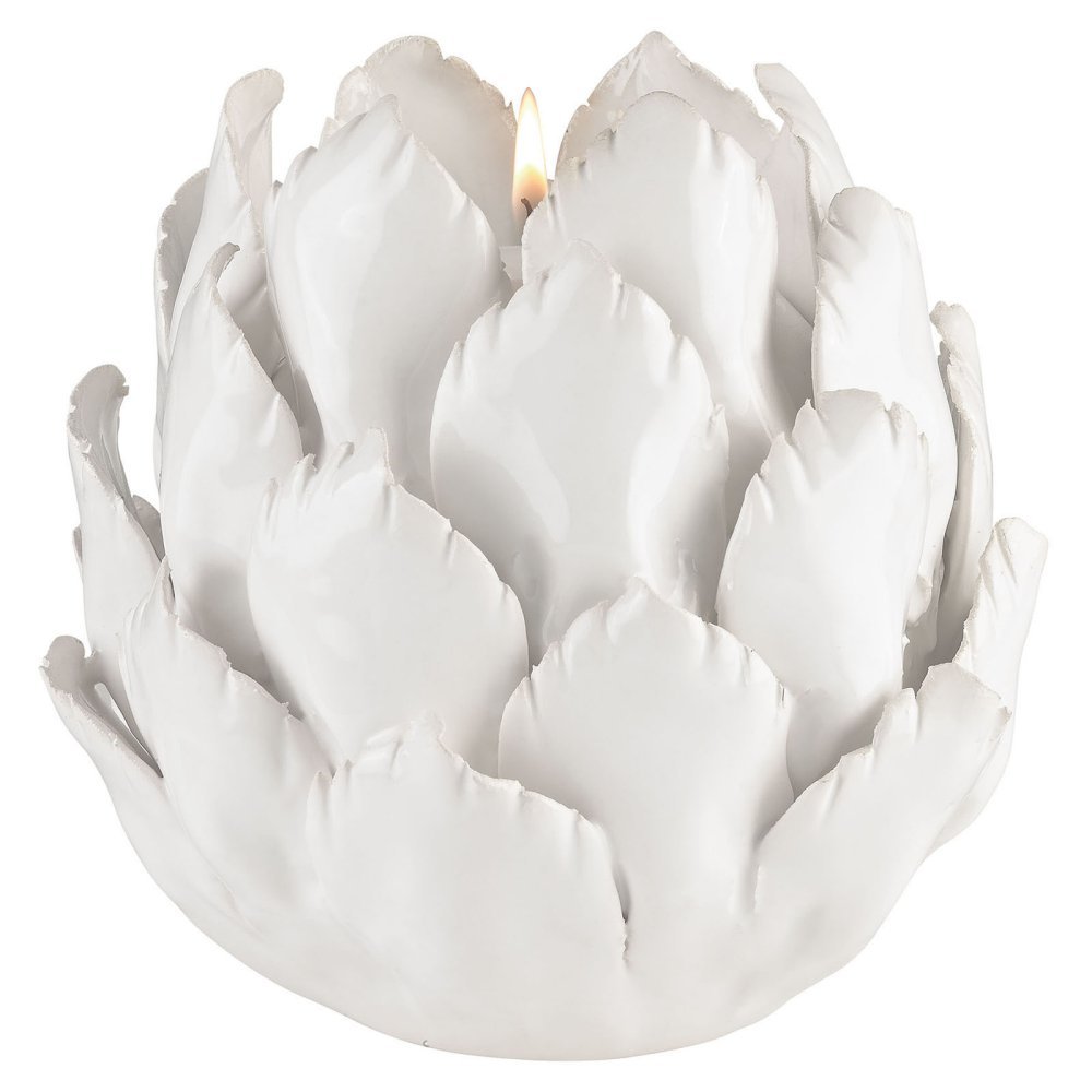 ELK Ceramic Artichoke Candle canlde Holder, 5.5 diam. x 5.9H in, White Glaze
