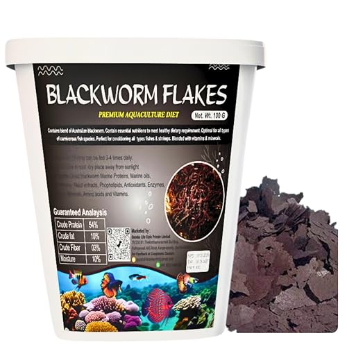 Image of MAF Fish Food Blackwom Flakes for All Marine and Freshwater Fishes (Black Worm Flakes 100 Gram),All Life Stages