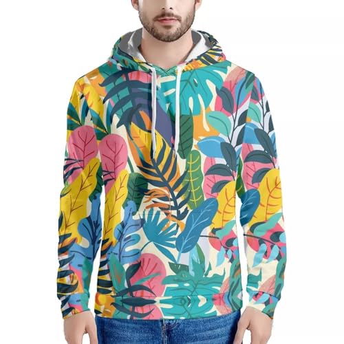 Image of Forchrinse Green Palm Tree Sea Beach Mens Hoodies Pullover Long Sleeve Fleece Hoodie Cozy Sport Casual Outwear