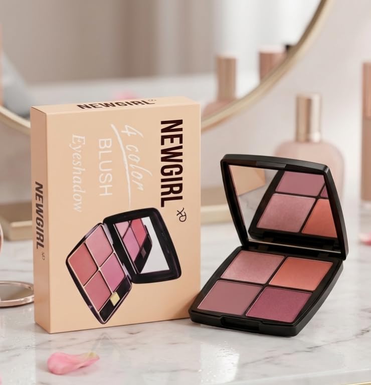 NEWGIRL 4 Color Blush and Eyeshadow Palette with Mirror | Matte & Shimmer Shades, Warm Nude Tones, Compact Design, Blendable Formula, Eye Makeup-image-6