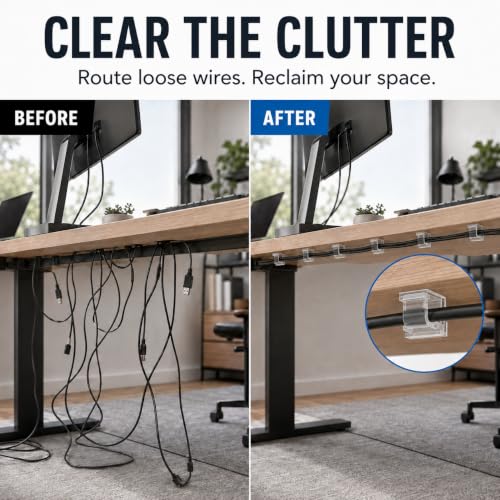 50 unidades de clips adhesivos transparentes para cables – organizador invisible de cables y sujetacables para escritorio de vidrio, pared y hogar miniatura 4