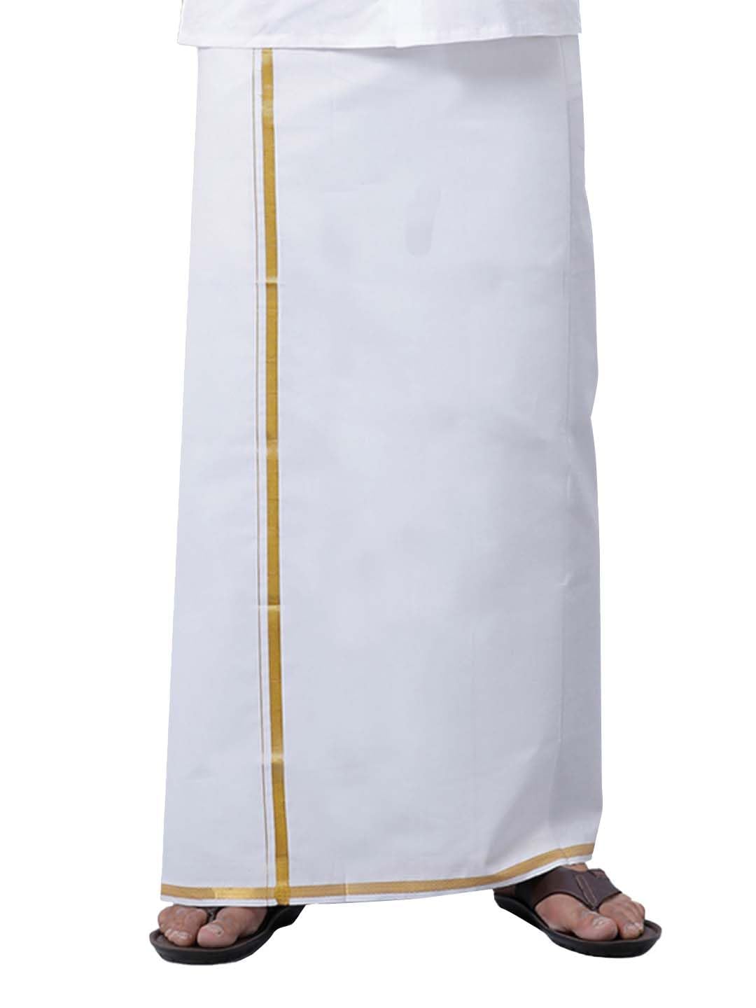 ramraj cotton Men Cotton Double Layer White dhoti with Gold jari Border-picture-29