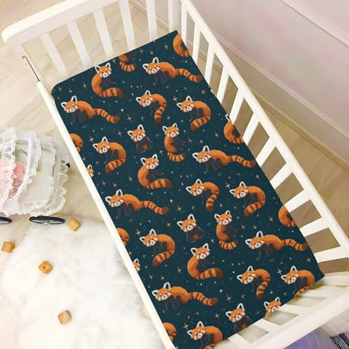 Image of Baby Crib Sheet Cute Red Panda Crib Mattress for Boys and Girls Playard Sheet Soft Breathable Fitted Baby Mattress Cover 52x28in