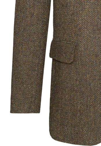 Men's V-Neck Herringbone Blazer 2-Button Vintage Slim Fit Tweed Blended Sport Jacket3