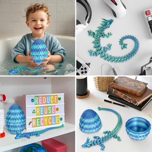 Überraschungs-Drachenei mit Drache im Inneren Geschenke für Kinder und Erwachsene 3D-gedrucktes Fidget-Spielzeug perfekt für Weihnachten Ostern Geburtstage Deko Stressabbau(Meeresblau, Mittel)
