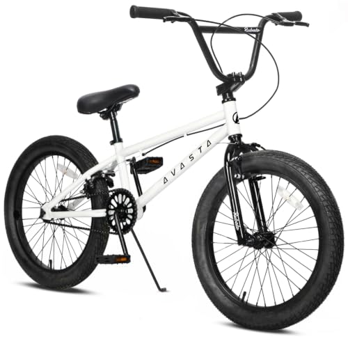 AVASTA Vélo BMX Freestyle pour Enfants de 5, 6, 7, 8 Ans, garçons, Filles et Adolescents débutants, Blanc