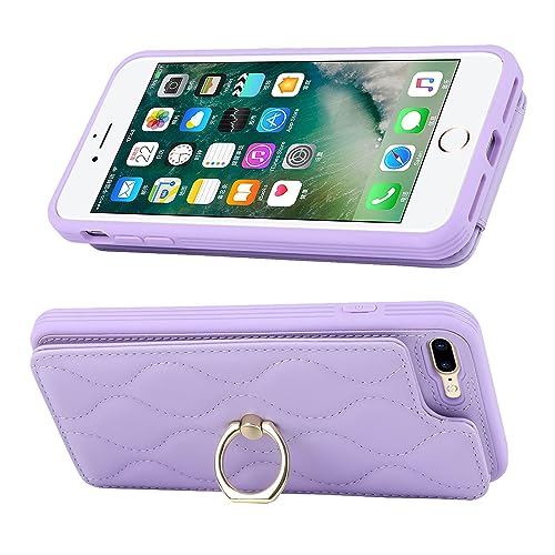 Image of for iPhone 7 Plus / 8 Plus Case with Card Holder,Credit Card Holder,Stand Ring Kickstand and RFID Blocking,Shockproof Phone Wallet Cover for Women and Girls(5.5 inch,Purple Plaid)