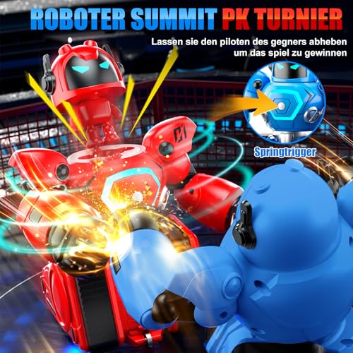 Herenear Ferngesteuerte Roboter Kampf, 2 Stück RC Kampfroboter Spielzeug mit LED Licht und Musik, Ferngesteuertes Fußball Box Roboter, Geschenke für Jungen Mädchen