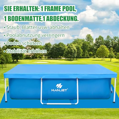 Hanjet Steel Frame Pool Set PE Rahmenpool Schwimmbecken (Kein PVC) – Aufstellpool Gartenpool Sommer Swimmingpool Stahlrahmenpool Planschbecken für Außenbereich Hinterhof, eckig, Blau (300x200x75cm)