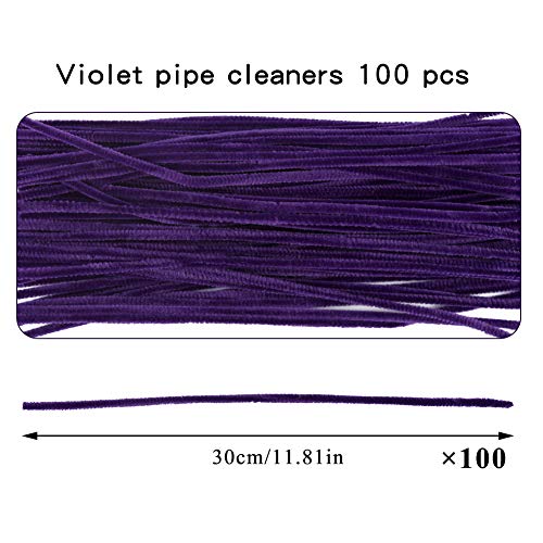 Image of 100 Pieces Pipe Cleaners Craft Chenille Stem Purple Pipe Cleaners | Fuzzy Sticks Pipe Cleaners for Crafts Festival Home Decorations