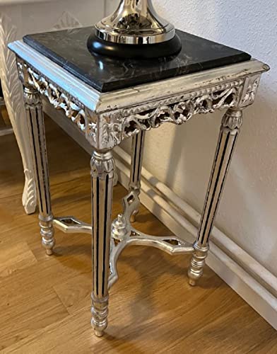 Casa Padrino Mesa Auxiliar Barroco Plata/Negro - Mesa de Madera Maciza Hecha a Mano con Tapa de mármol - Muebles de salón en Estilo Barroco - Muebles barrocos - Interiores barrocos Cover