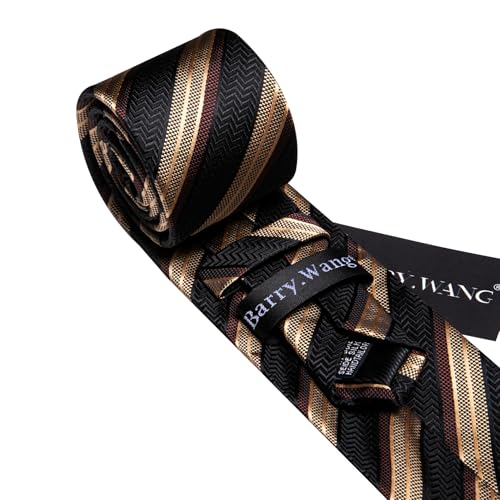 Image of Barry.Wang Silk Men Ties Formal Stripes Necktie and Tie Clip for Wedding Party Business Fashion Classic