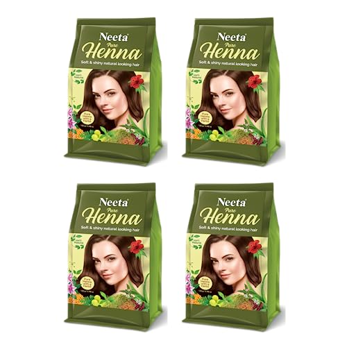 Image of Neeta Pure Henna Powder for Hair with 9 Natural Herbs 125g Pack of 4, 100% Natural Henna Mehndi for Soft & Shiny Natural Looking Hair
