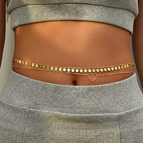 TseenYi Playa Bikini Vientre Cadena En Capas Disco Cintura Cadena De Oro Corazón Playa Cintura Cadena Verano Sexy Cuerpo Cadena De Joyería Para Mujeres Y Niñas Regalos