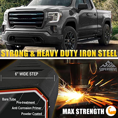 Superdrive 6'' Running Boards Compatible With 2007-2022 Toyota Tundra Crew Max Cab (4 Full-Size Door) Non-Slip Surface Raptor-Style Louvers Design Pickup Truck Heavy Duty Side Steps Rails Nerf Bars #TOP4