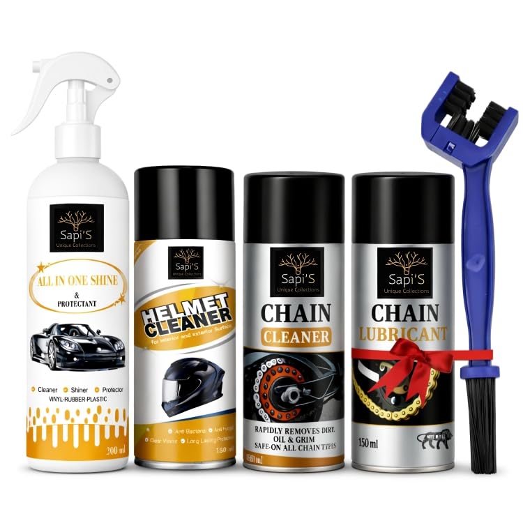 Sapi'S Bike Care Combo Kit, Complete Motorcycle and Bicycle Cleaning and Maintenance Set with All in One Shine Protectant, Helmet Cleaner, Chain Cleaner, Chain Lubricant, and Cleaning Brush-image-36
