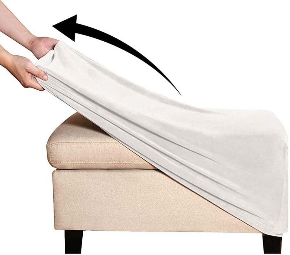 Velvet Ottoman Slipcover Stretch Rectangle Footstool Cover Folding Storage Ottoman Covers for Living Room with Elastic Bottom (Color : White, Size : LARGE)