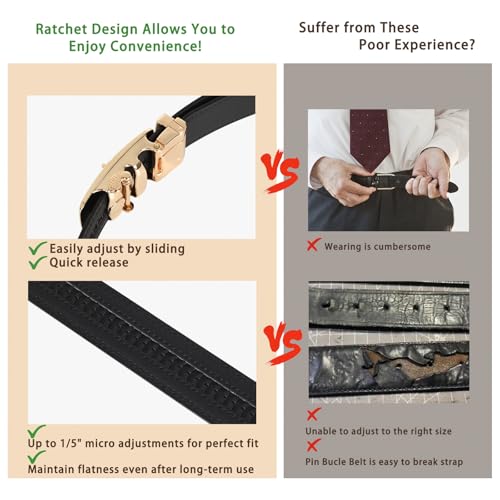 Image of Aurolran Men&Womens Leather Dress Belt Business Automatic Buckle Belt Color-Black Silver Gold